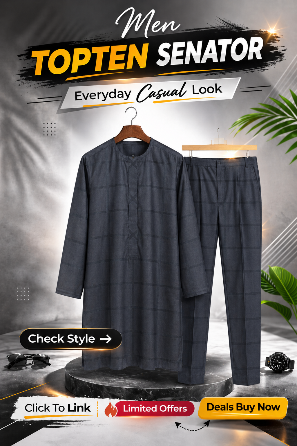 Men's Senator Wear - African Nigerian Men's Traditional Party Outfit.,(ID14)