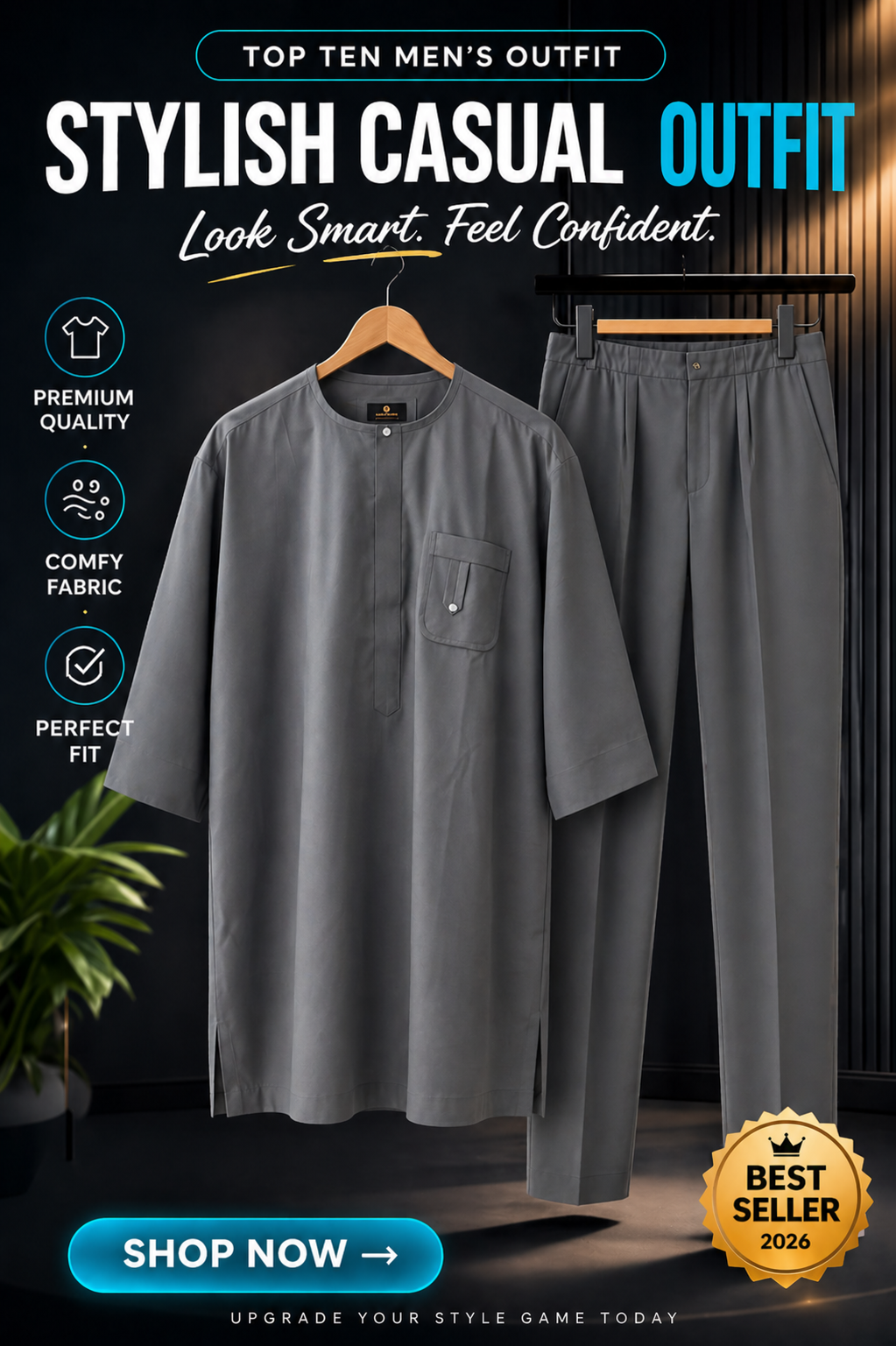 Men's Senator Wear - African Custom Kaftan Nigerian Men's Traditional Party Outfit,(ID7)