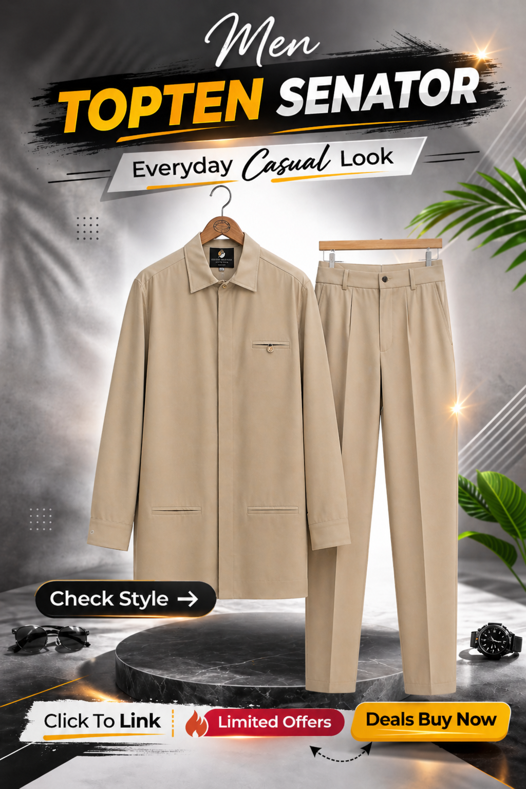 Elegant  Men's Senator Outfit - Embroidered Nigerian Wear, Modern African Style,(ID39)