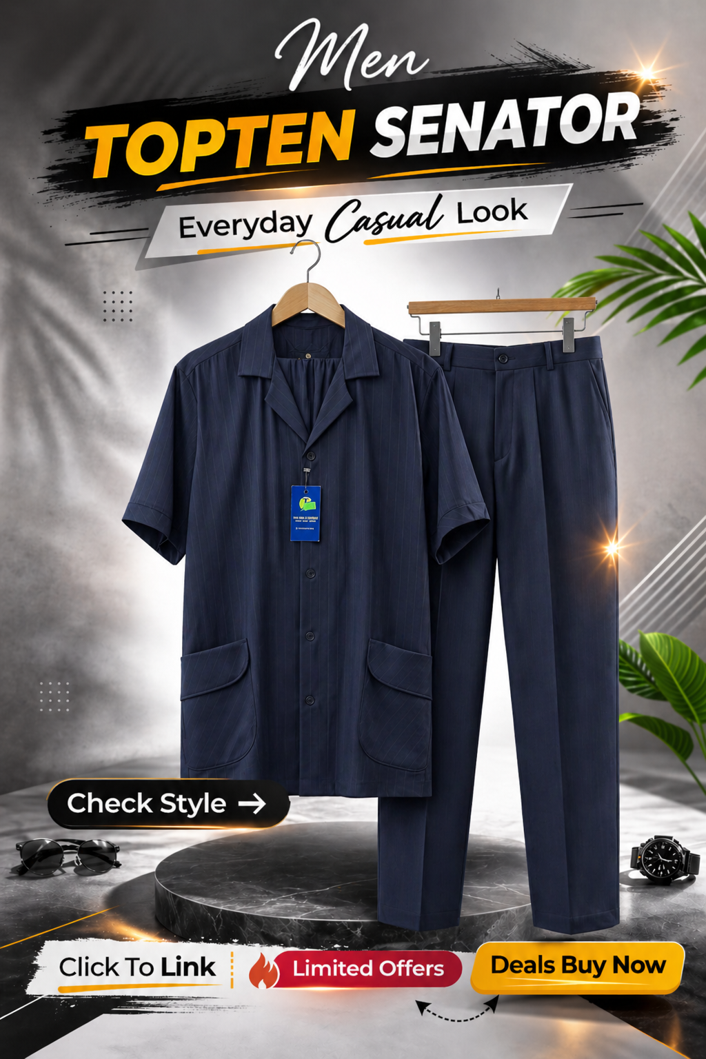 Men's Senator Wear - African Senator Nigerian Men's Traditional Party Outfit,(ID25)