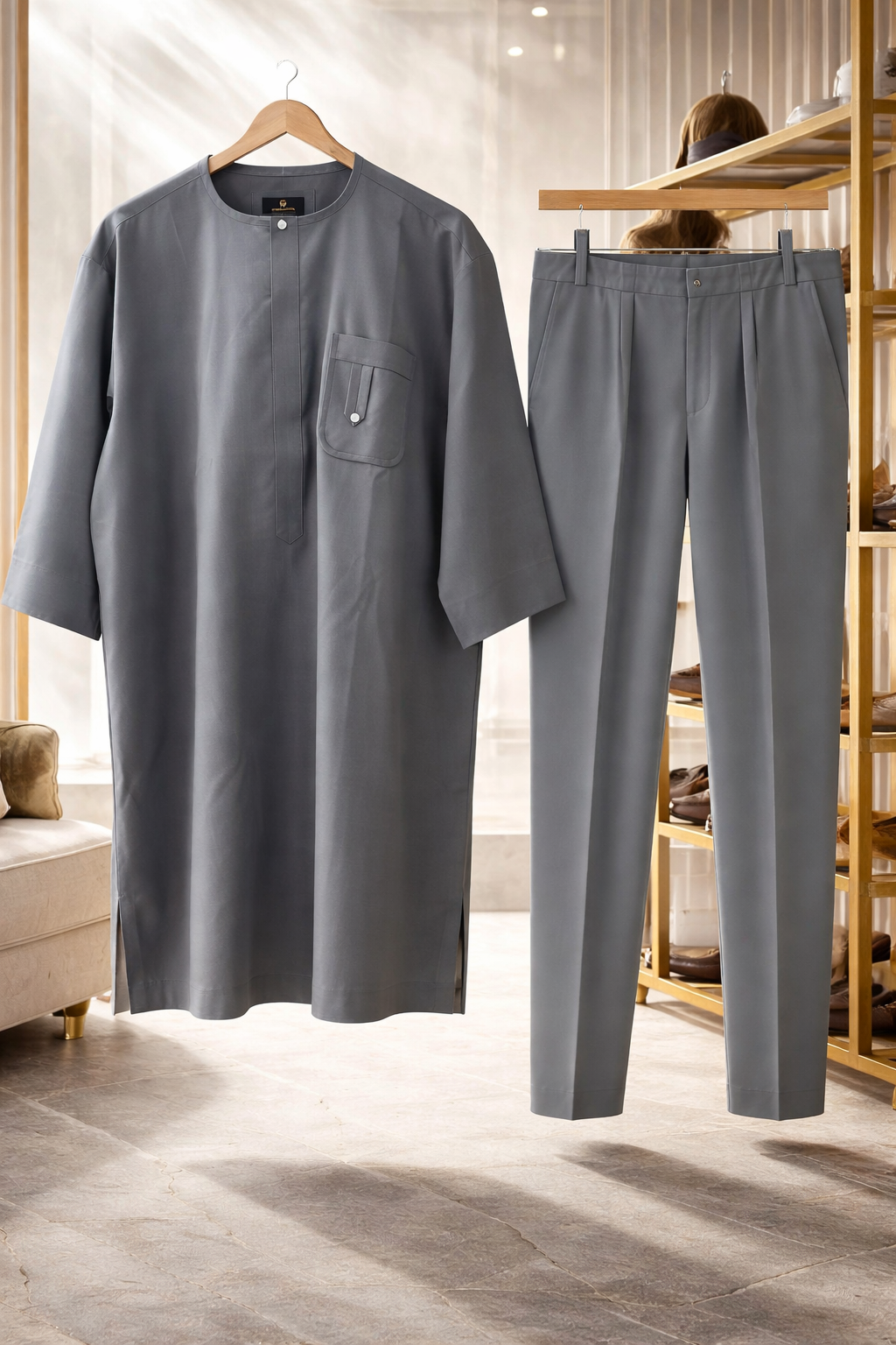 Men's Senator Wear - African Custom Kaftan Nigerian Men's Traditional Party Outfit,(ID7) Image 2
