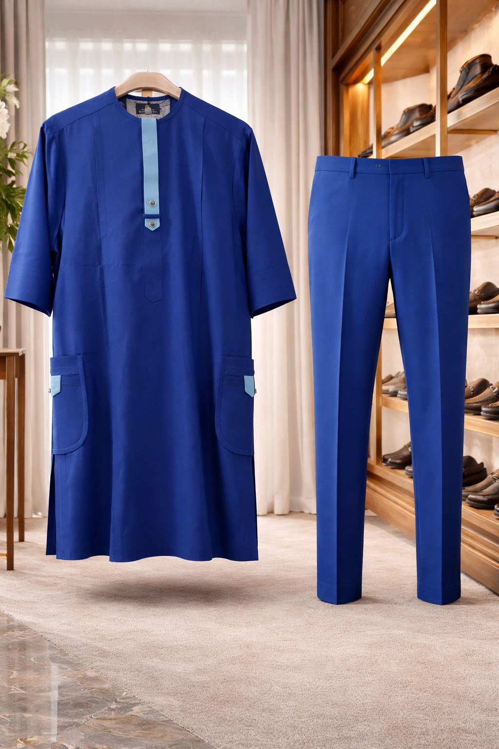 Elegant White Men's Agbada Set - Embroidered Nigerian Custom Dashiki, Modern African Style,(ID4) Image 2